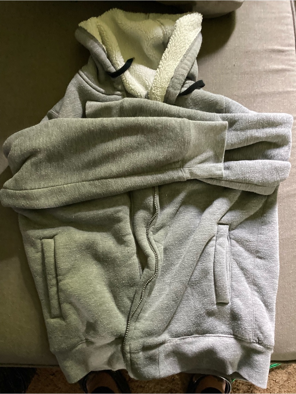 Gray Sherpa-Lined Zip Hoodie